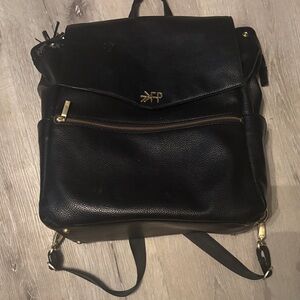 Freshly Picked Black Leather Backpack with Gold Accents